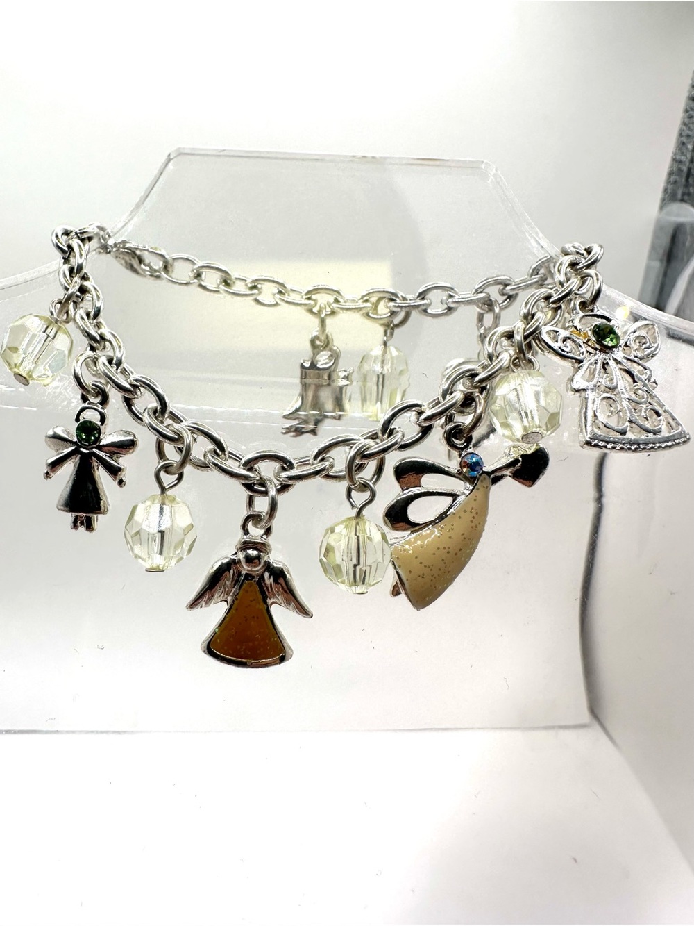 Fashion: Silver Angel Charm Bracelet with Yellow Beads